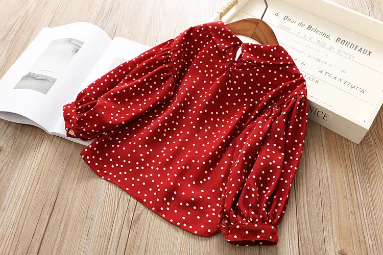 Camisas para Bebê Meninas Chiffon Camisa Blusa Vinho Vermelho Dot Manga Longa Primavera Menina Básico Roupas 2020 Crianças Bonito Topos 21 Home & Garden