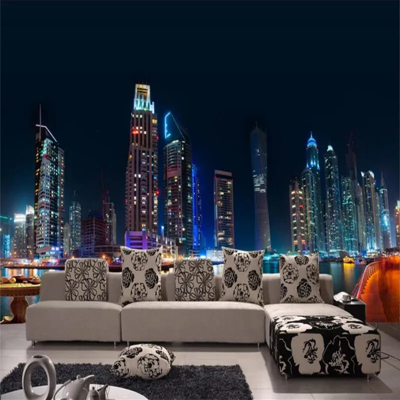 

3D modern minimalist city night TV background wall professional custom mural wholesale wallpaper poster photo wall