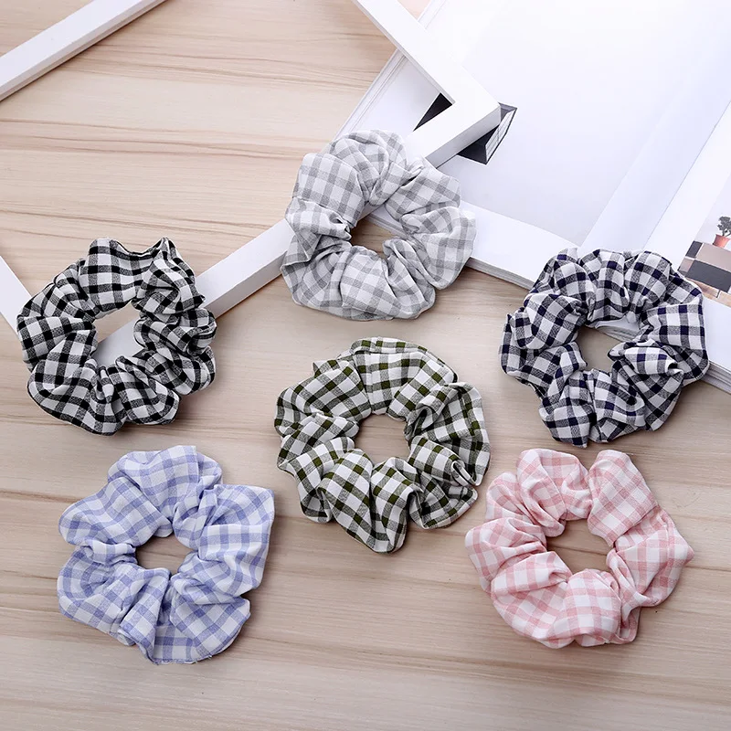 

Korean Modis Elegant Women Print Stipe Plaid Elastic Hair Bands Tie Gum Girls Vintage Scrunchie Ponytail Holder Hair Accessories