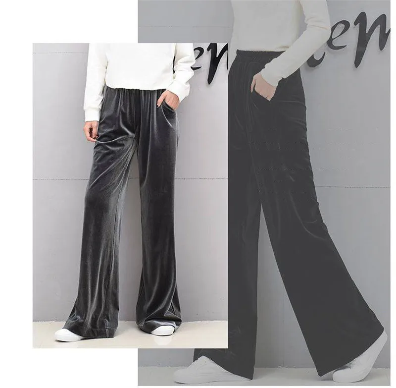 Женские черные повседневные широкие брюки модные уличная эластичная талия женские мешковатые штаны Женские Фланелевые бархатные брюки higt