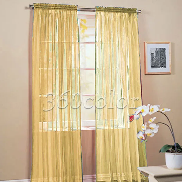 2 Panels Gold Solid Sheer Voile Window Panel Curtain Drape treatment Scarf 60