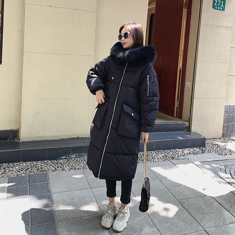 

Padded Warm Down Jackets Womens Winter Plus Size Long Quilted Black Hooded Fur Coat Jacket 2019 Parkas for Women