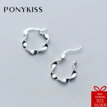 

PONYKISS Trendy S925 Sterling Silver Elegant Creative Line Wave Hoop Earrings For Women Party Fine Accessories Birthday Gift