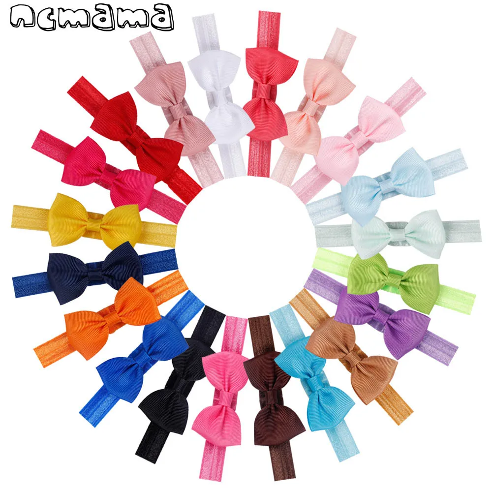 

6 Pcs/lot Colorful Small Bow Headband Grosgrain Ribbon Hair Bow Solid Elastic Hair Bands For Children Hair Accessories
