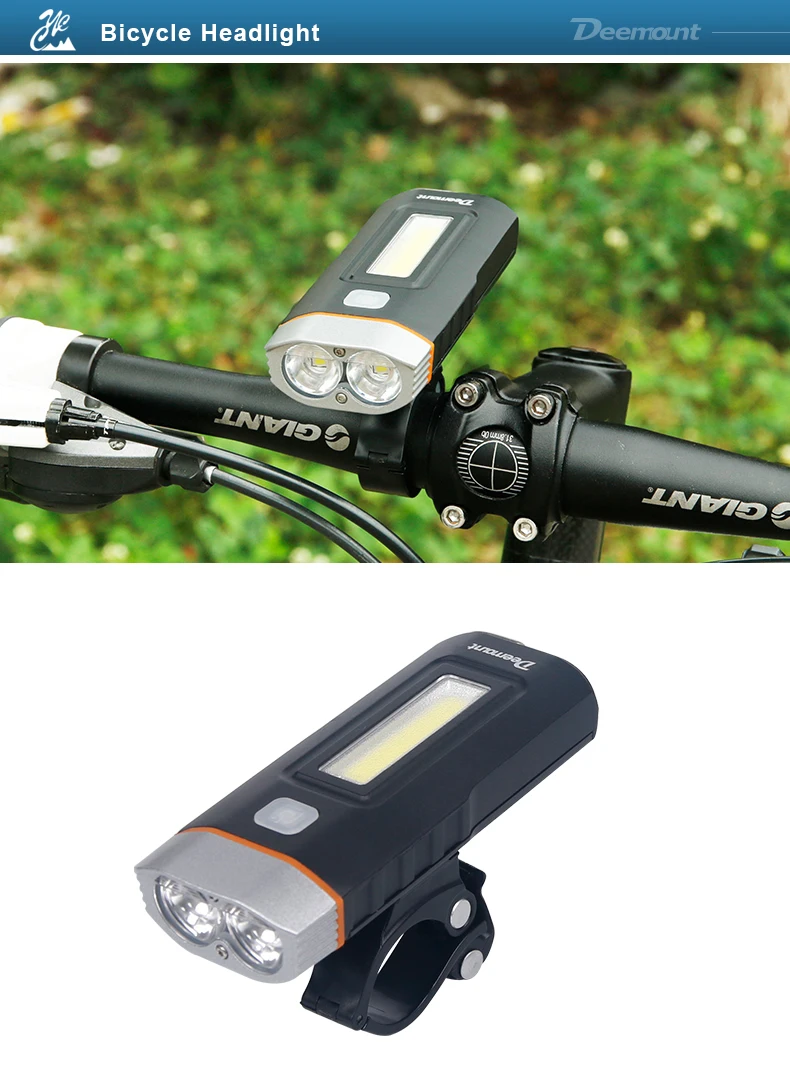 Deemount Велосипедное переднее освещение велосипедная фара передняя лампа T6 Cree U2 COB Светодиодный фонарь внутренний тип батареи USB зарядка