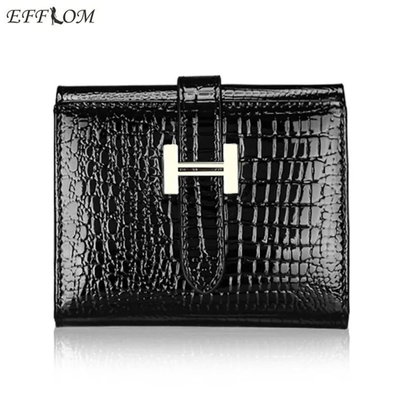 

Brand Fashion Women Wallets 2017 Patent Cow Leather Alligator Pattern Hasp Short Wallet Genuine Leather Female Small Purse Red