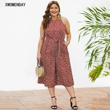 Women Red Plus Size 4XL Jumpsuits Off Shoulder Lace Up Ankle-Length Pants Lady Loose Floral Print Sleeveless Wide Leg Overalls Women Red Plus Size 4XL Jumpsuits Off Shoulder Lace Up Ankle-Length Pants Lady Loose Floral Print Sleeveless Wide Leg Overalls