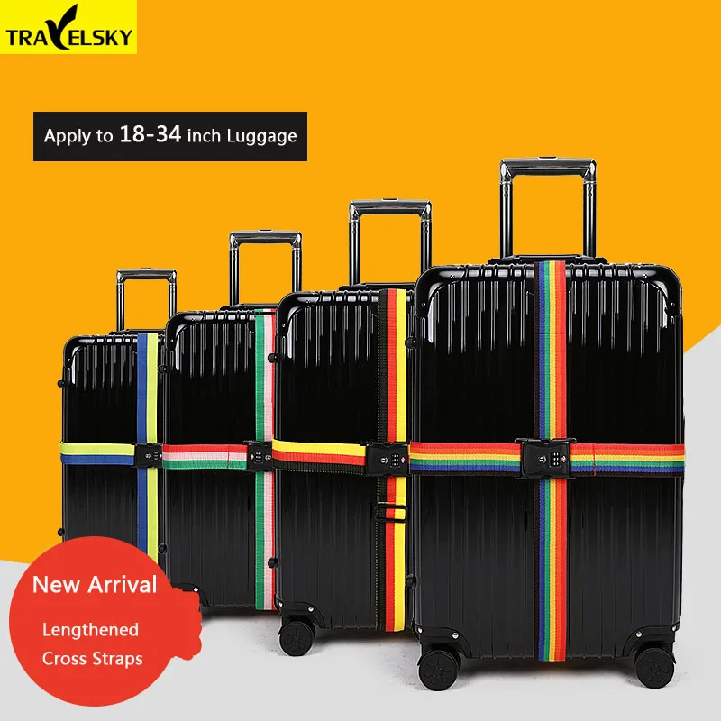Travelsky New TSA Travel Luggage Strap Adjustable Lengthened Suitcase Cross Belt TSA/Password Lock Buckle Strap/Baggage Belts 