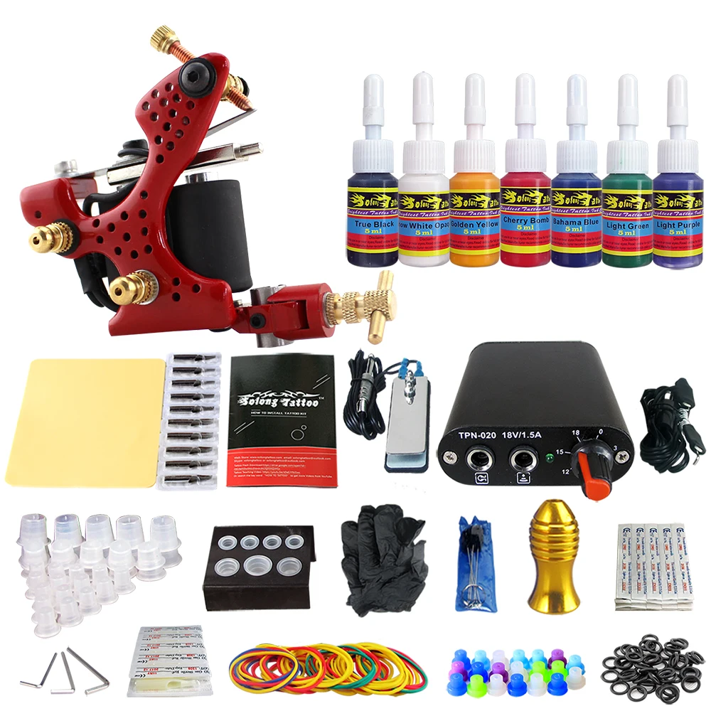

Hybrid Complete Tattoo Coil Machine Kit For Liner Shader Power Supply Foot Pedal Needles Grip Tips Tattoo Body&Art TK105-55
