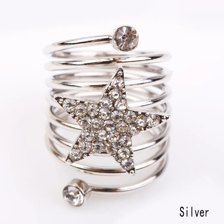 

Fashion Women Personality Pentagram Female Ring Silver Zinc Alloy multilayers Star and Letter Charming can dropshiping