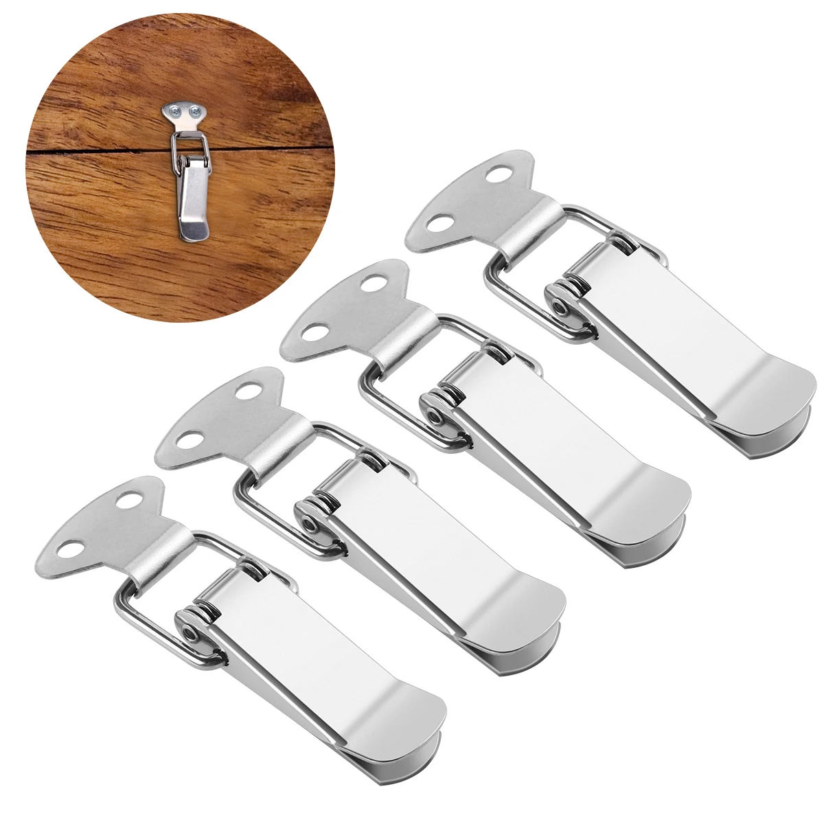 

PIXNOR 4pcs Stainless Steel Spring Loaded Toggle Case Box Chest Trunk Latch Catches Hasps Clamps (Silver)