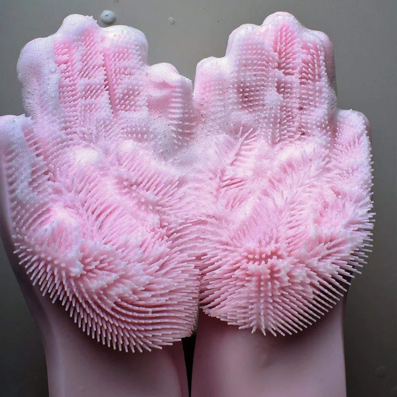 

Magic Gloves Silicone Dishwashing Scrubber Dish Washing Sponge Rubber Scrub Gloves Kitchen Cleaning 1 Pair