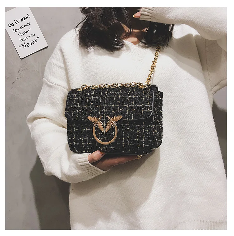 

MOFFT Women Knitting Bags Flap Bags Ladies Butterfly Lock Decoration Solid Package Fashion Ladies Bag Messenger Bags