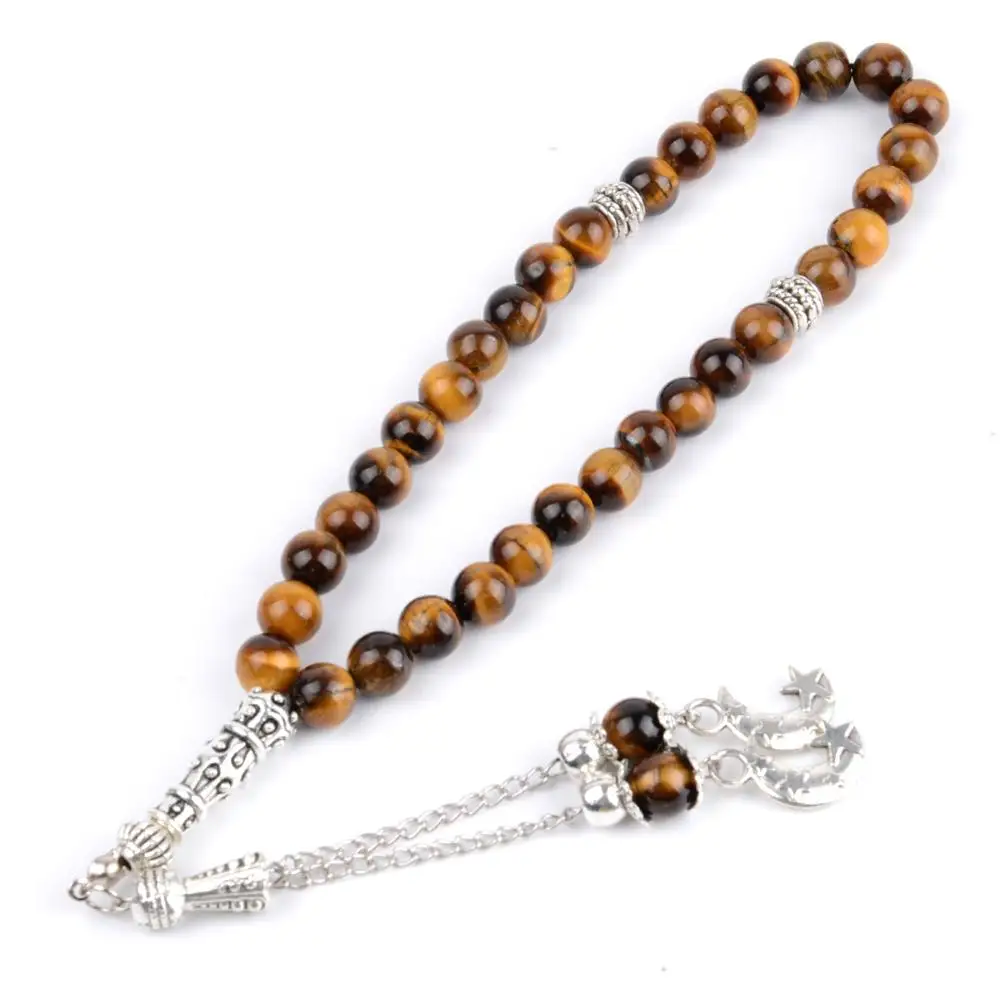 Натуральный камень белый бирюза 33 молитвенные бусы мужские браслеты с подвесками мусульманский тасбих четки для женщин ювелирные изделия оптом - Окраска металла: Yellow tiger eye