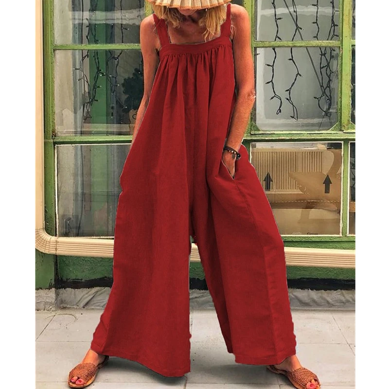 Women Loose Baggy Jumpsuit Dungarees Playsuit Romper Ladies Casual Wide Leg Trousers Summer Holiday Clothing