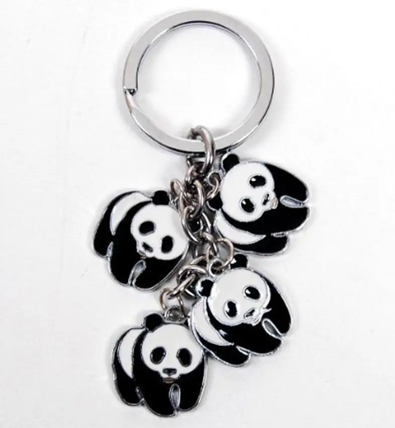 

Vintage Silver 4 Chinese Panda Charms Keychain For Keys Car Key Ring Souvenir Gifts Couple Handbag Jewelry Accessories HOT Z36