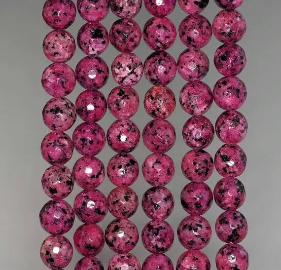 

10mm Sesame Jasper Gemstone Red Faceted Round 10mm Loose Beads 15 inch (90184121-359)