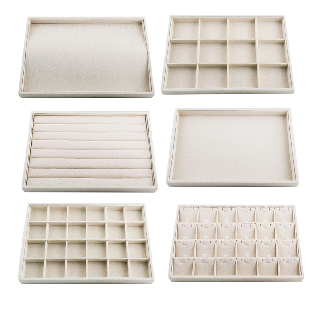 

Multifunctional Beige Linen Jewelry Tray Jewelry Display Organizer Holder Case Earring Storage Box for Bracelet Necklace 