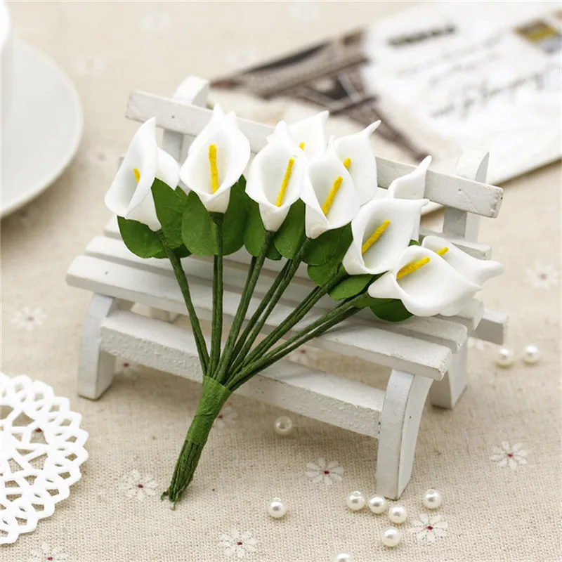 12pcs Mini Foam Calla Lily Fake Flowers Bouquet Artificial Flowers for Decoration Wedding Decoration Valentine's Day Present.Q 12pcs Mini Foam Calla Lily Fake Flowers Bouquet Artificial Flowers for Decoration Wedding Decoration Valentine's Day Present.Q