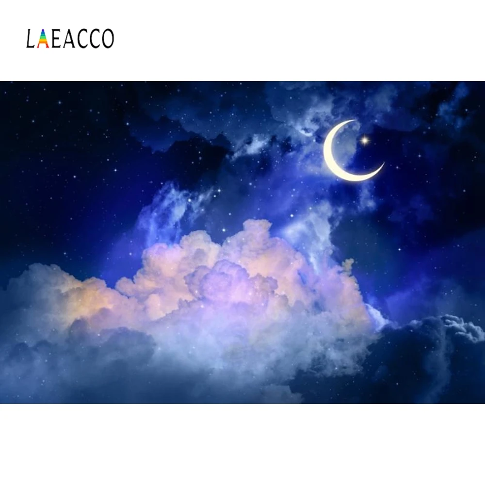 

Laeacco Night Cloud Light Moon Stars Portrait Photography Backgrounds Customized Photographic Backdrops for Photo Studio