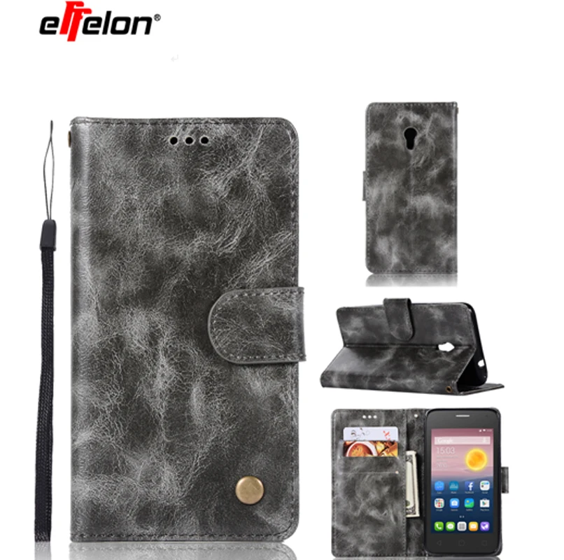 

New Case For Alcatel Pixi 4 (5.0inch) 4G Vintage Retro Plain PU Leather Wallet Case Cover Coque Stand Function Card Holder