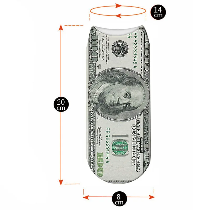 Модные носки с 3D принтом в стиле Харадзюку, носки в виде доллара, носки в виде Йен-Вона, фунта евро-рубля, женские носки с принтом денег, японские забавные носки