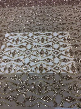 

2018 high quality African Glitter Sequins Mesh Fabric Gold Shining