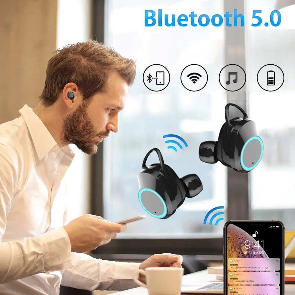 Беспроводные наушники Bluetooth 5 0 с двойным микрофоном 3D стерео спортивные в ухо