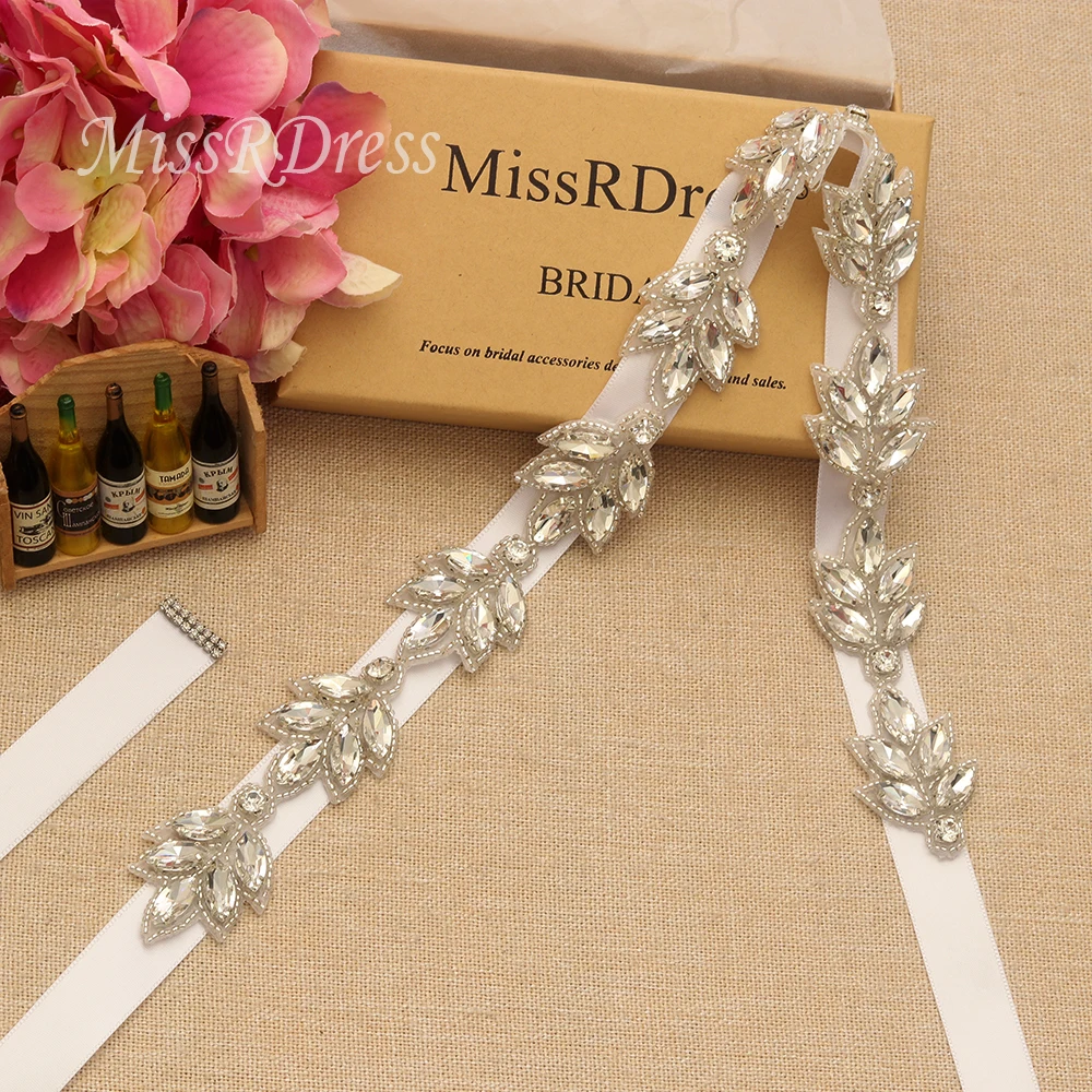 

MissRDress Rhinestones Wedding Belt Handmade Beads Bridal Belt Silver Crystal Wedding Sash For Bridesmaid Dresses JK870