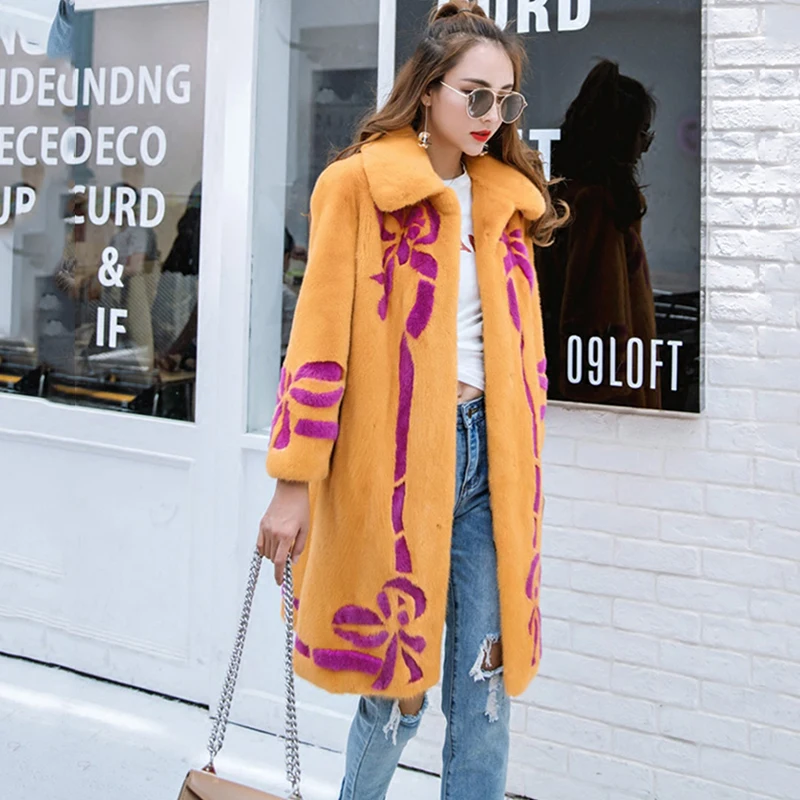  LVCHI Soft Velvet Real mink furOL women Medium turn-down collar stylish natural fur mink coatwinter