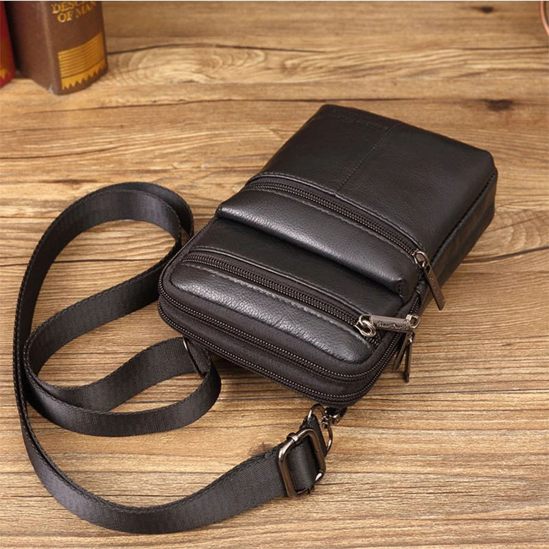 Мужская сумка через плечо из натуральной кожи с двойными основными карманами для телефона 6,0 7,0 дюймов, индивидуальная поясная сумка