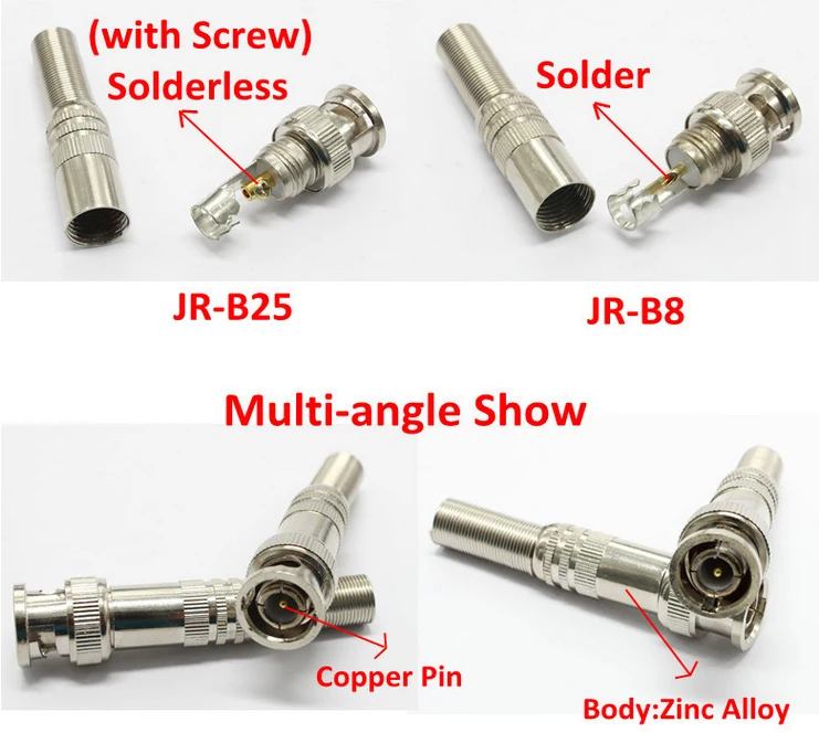 10 шт. BNC JR-B25 мужской solderless BNC разъем для системы видеонаблюдения