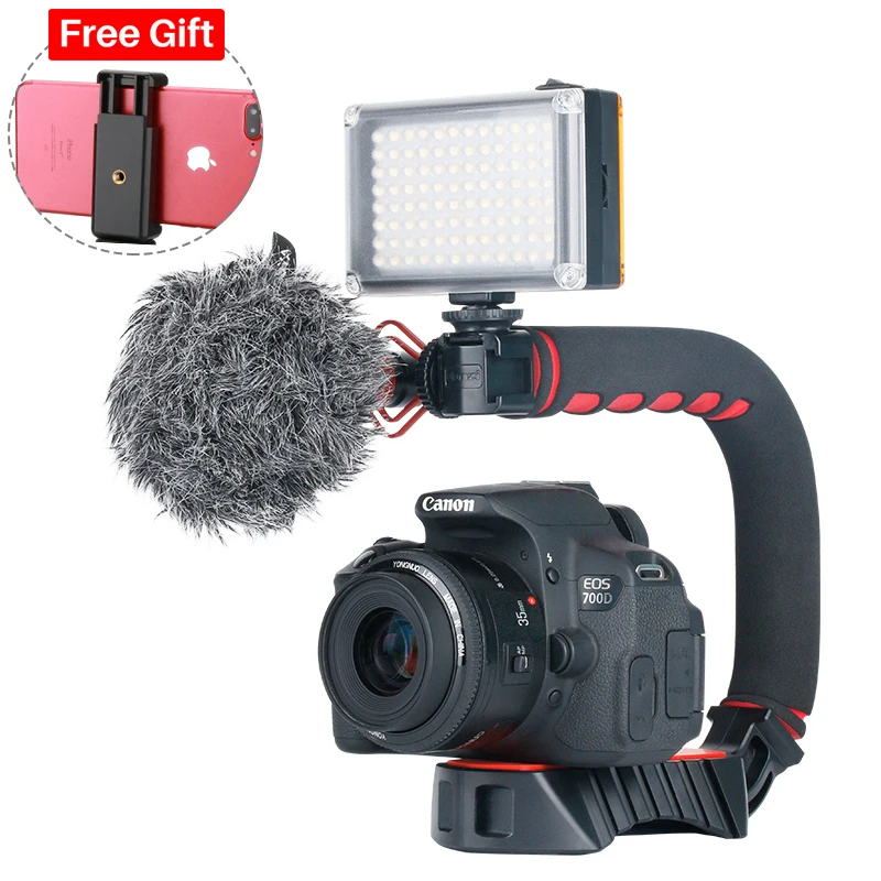 

Ulanzi DSLR Camera Cage Stabilizer Video Rig Setup w Boya BY-MM1 Microphone LED Photo Light for Canon Nikon iPhone GoPro 7 6