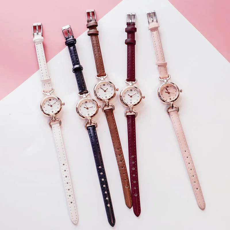 

Women Girl Simple Quartz Wrist Watch PU Leather Strap Mini Thin Dial Watches FDC99