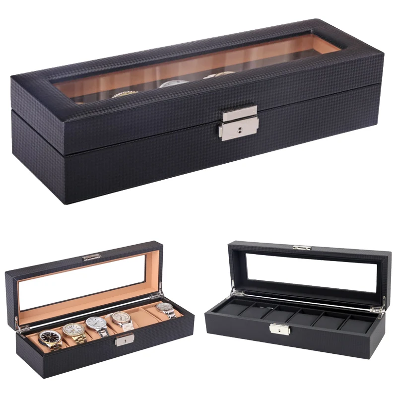 

6 Grids Handmade Carbon Fiber Watch Box Watch Case Clock Box Time Box for Watch Organizer