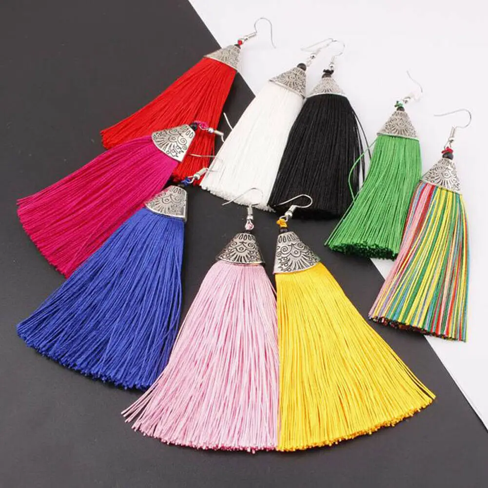 

Summer Fashion Female Woman Colorful Tassel Dangle Earrings Bohemian Drop Dangle Ethnic Vintage Long Earrings