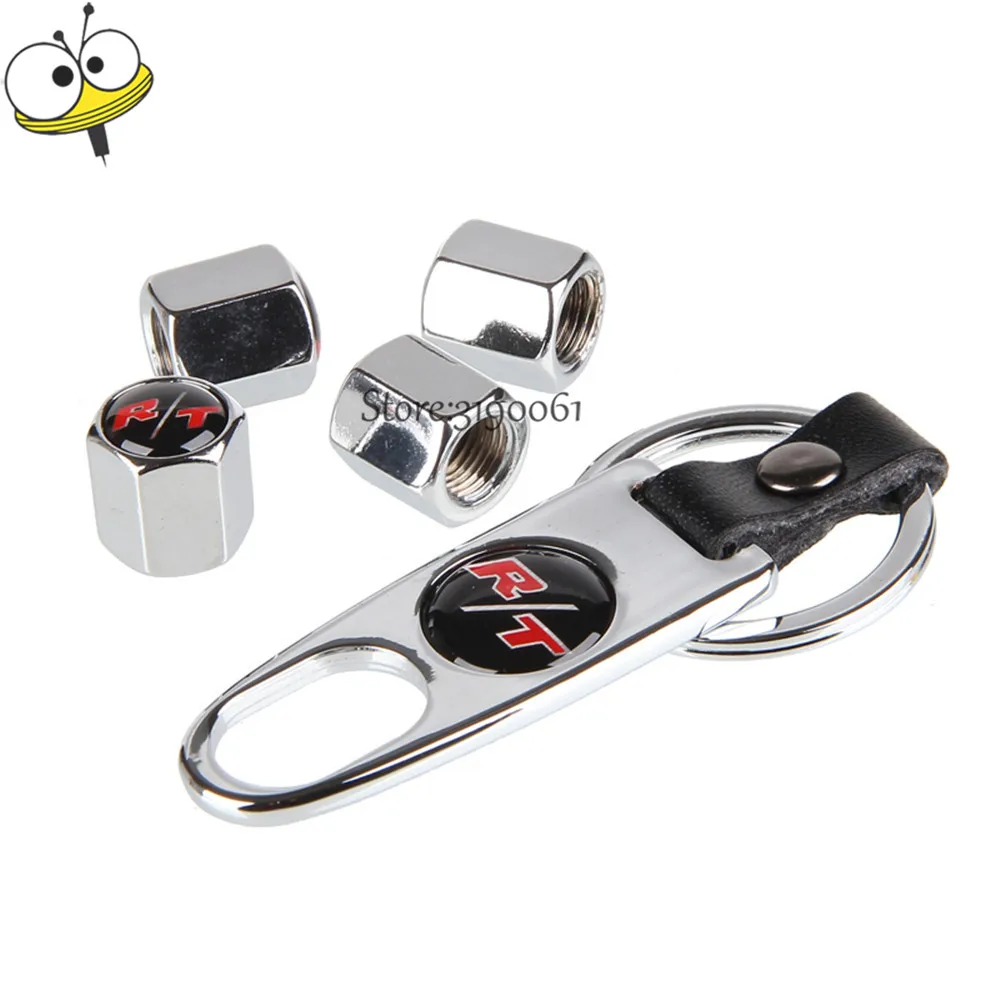 Tire Valve Stems Caps Stainless Steel Wheel With Mini Wrench Keychain RT For Dodge Ram Journey