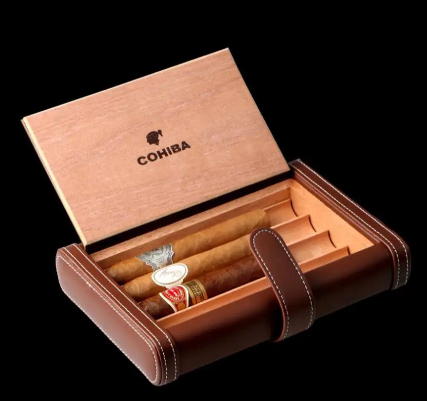 Черный/коричневый Дорожный Чехол для сигар с деревянной трубкой, дорожный увлажнитель для сигар, коробка для сигар из кедрового дерева, ком... Черный/коричневый Дорожный Чехол для сигар с деревянной трубкой, дорожный увлажнитель для сигар, коробка для сигар из кедрового дерева, ком...