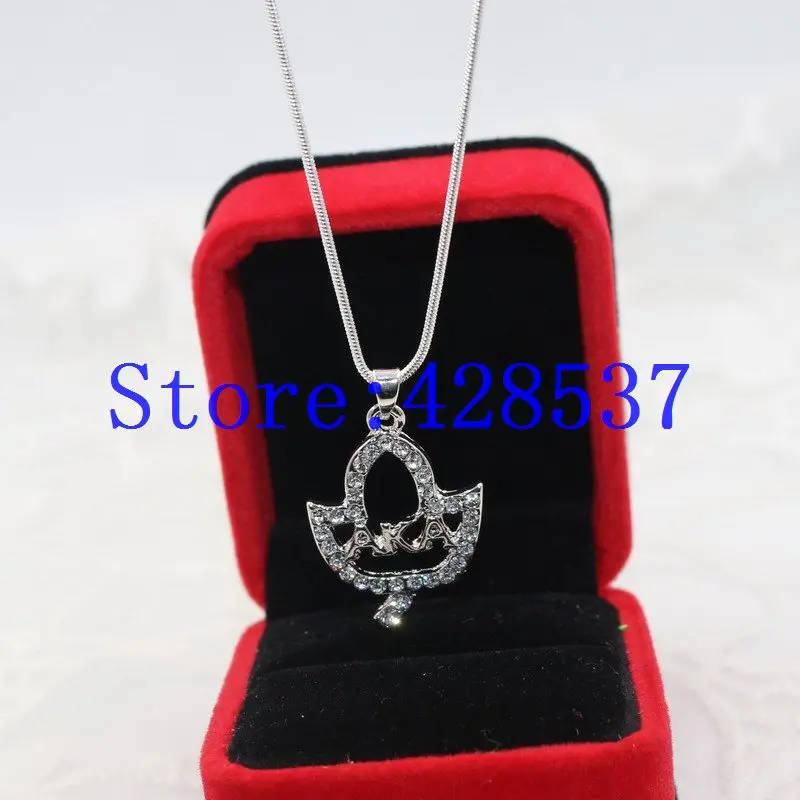 

Free Shipping Fashion Snake Chain Zinc Alloy AKA Jewelry White Crystal Greek Sorority Alpha Kapa IVY Leaf Pendant Necklaces