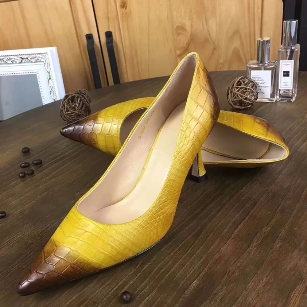 Chaussures Jaune Pompe Noir 2018 Haut Dame 100 Du De Pour Crocodile Talon Ventre Nouvelle Femmes Violet Véritable Mode Réel Peau qqxRU6g