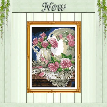 

Vase and rose flowers decor painting counted printed on canvas DMC 14CT 11CT Chinese Cross Stitch Needlework Set Embroidery kits