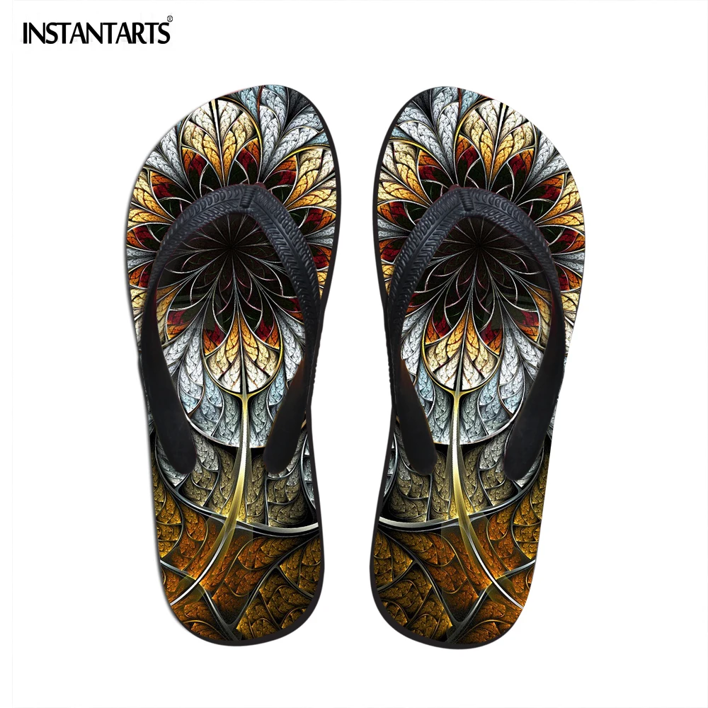 

INSTANTARTS Women Vintage Floral Printed Casual Beach Flip Flops Woman Non-slip Comfy Slippers Ladies Summer Flat Shoes Plus Big
