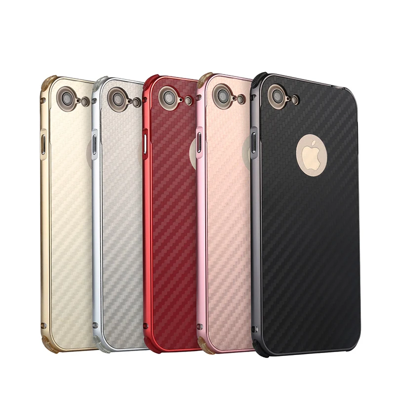 

For Apple iphone 8 Case Aluminum Metal Frame+Carbon Fiber Hard Back Cover Case for iphone 8 Shockproof Phone Shell i8 4.7 inch