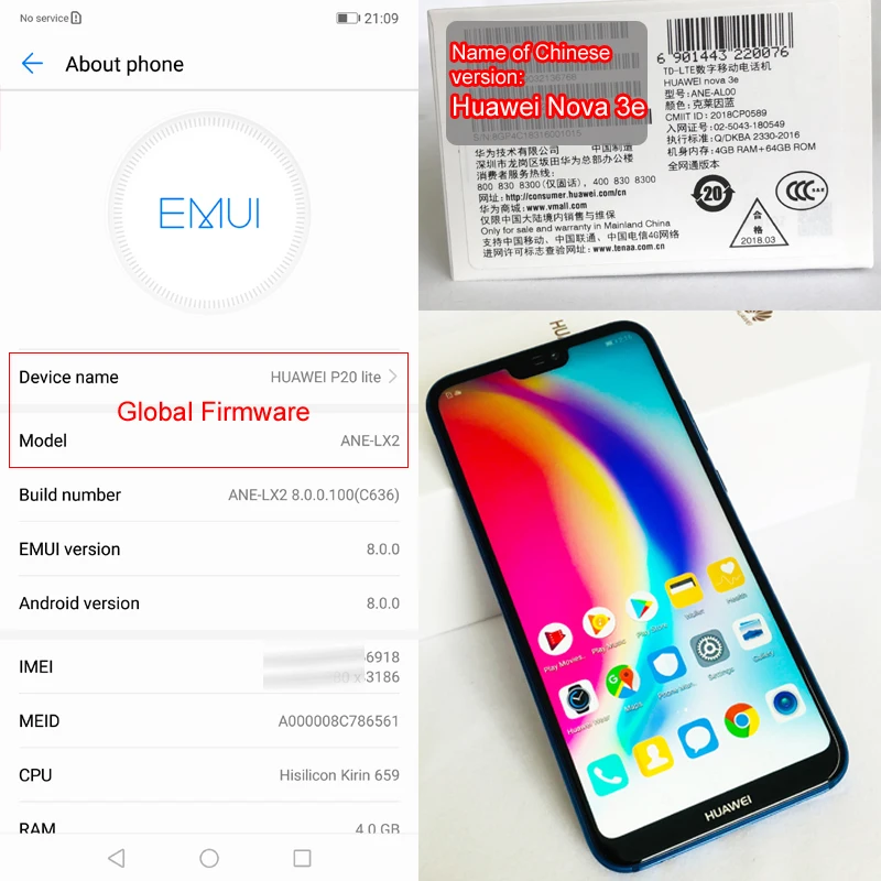 Huawei P20 Lite глобальная прошивка Nova 3e 4G LTE мобильный телефон Лицо ID 5 84 &quotэкран Android 8 0