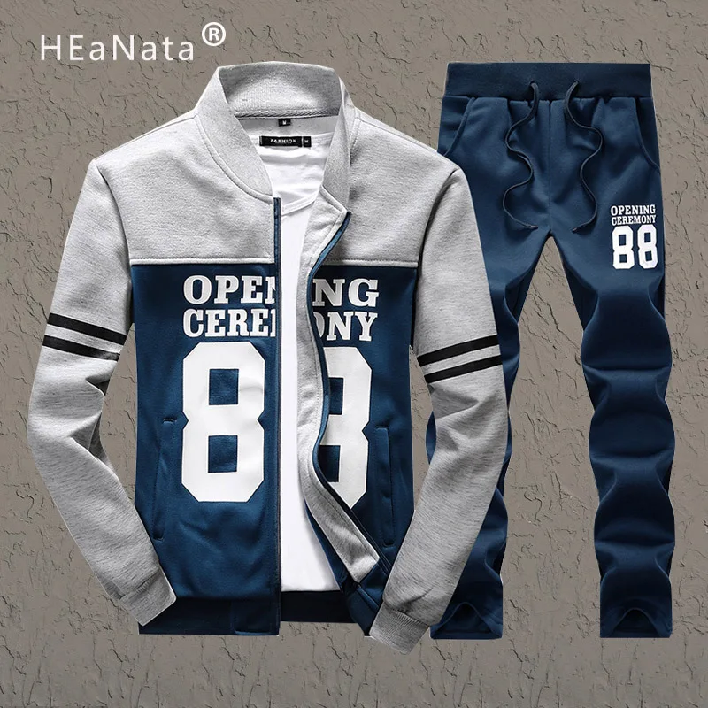 Men's Sportswear 2019 Fashion Casual Letter Printed Patckwork Two Pieces Jacket Pants Autumn Tracksuit Sets Men Sporting Clothes | Мужская