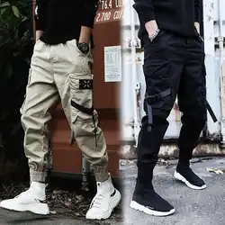 Мужские брюки-шаровары с карманами и эластичной резинкой на талии, уличные панковские повседневные брюки в стиле хип-хоп, мужские брюки для
