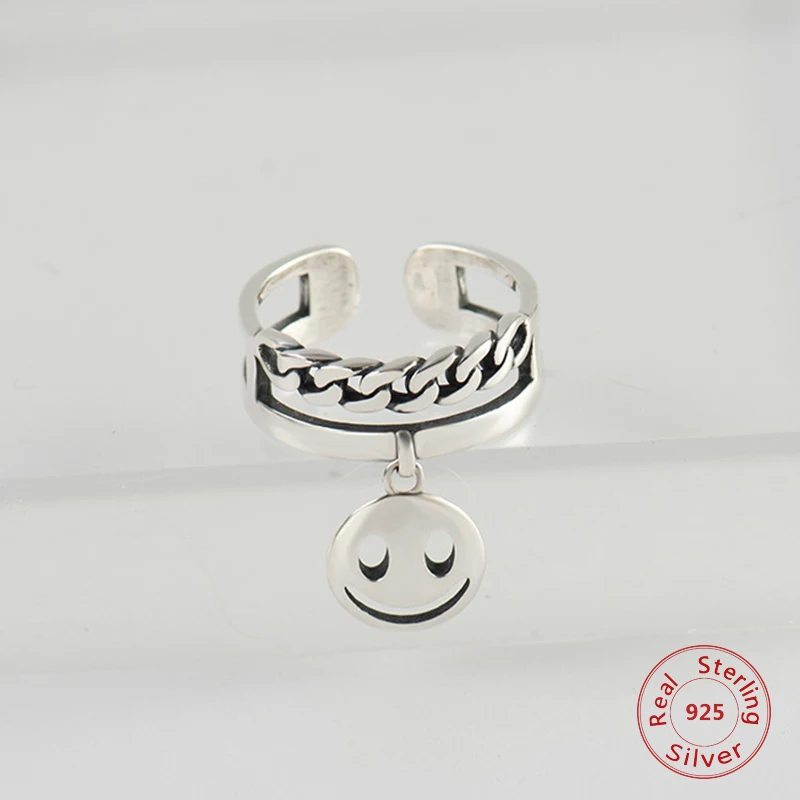 

Double-layer Twist Pendant Ring Smile Opening Personality Hollow Multiple Rings Simple Adjustable Thai Silver Ring For Women