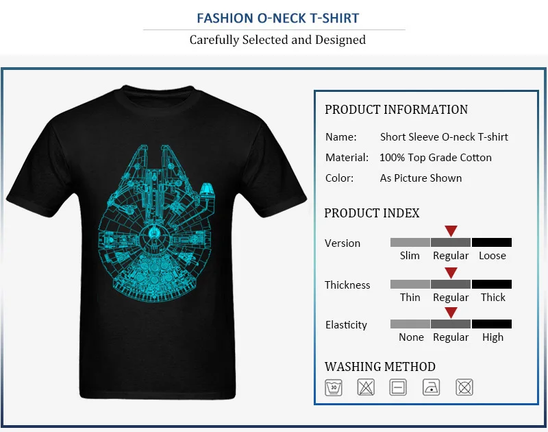 Blue Millennium Falcon Design Tops T Shirt for Men All Cotton Summer Fall Round Collar T-shirts Slim Fit Sweatshirts Discount Blue Millennium Falcon