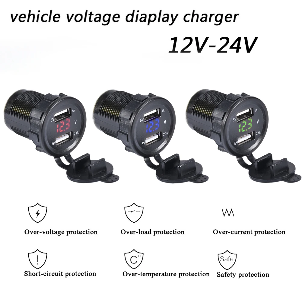 12 V/24 V зарядное устройство с двумя портами USB Автомобильное зарядное устройство мощность на выходе 5V для Pad телефоны автомобиль Лодка Караван мотоцикл Led свет измеритель напряжения