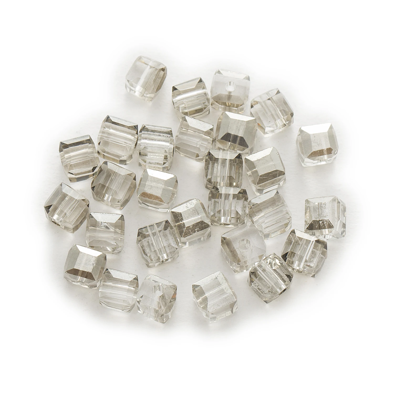 50 Piece Transparent Gray Cut Faceted Crystal Glass Square Beads For